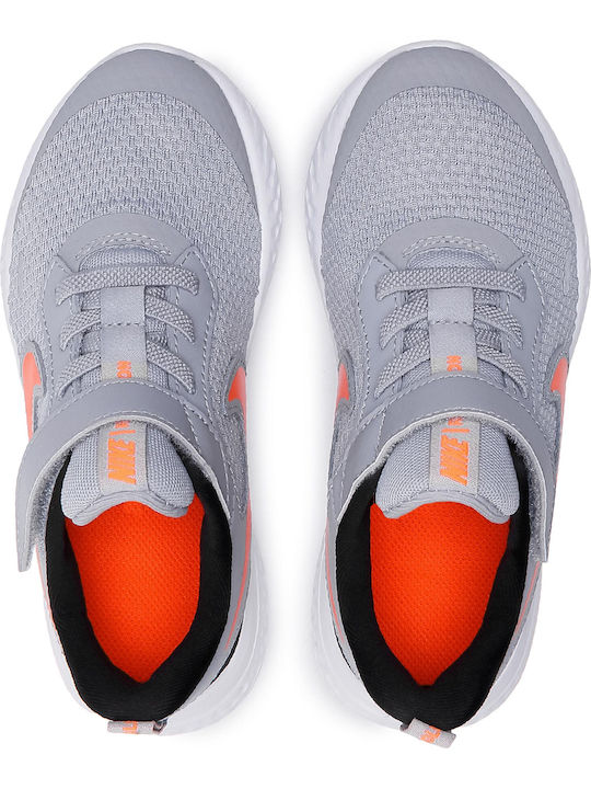 Revolution Revolution 5 PSV Kids Sports Shoes Running with Hoop & Loop Closure Lt Smoke Grey / Total Orange