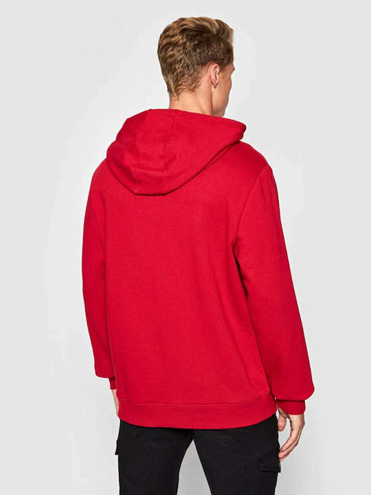 Guess Men's Sweatshirt with Hood and Pockets Red