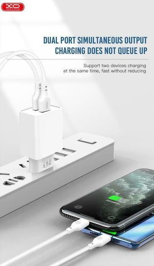XO Ladegerät mit 2 USB-A Anschlüsse und Kabel Blitzschlag Weißs (L65)