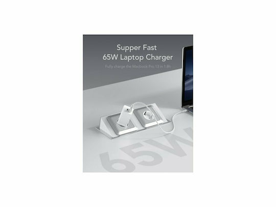 Veger Φορτιστής Χωρίς Καλώδιο GaN με Θύρα USB-A και Θύρα USB-C 65W Power Delivery / Quick Charge 3.0 / SuperCharge Λευκός (VGCPD65E)