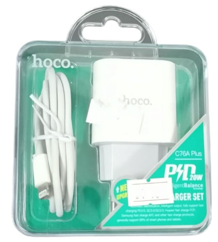 Hoco Încărcător cu Port USB-C și Cablu Lightning 20W Livrarea energiei Albς (C76A Plus)