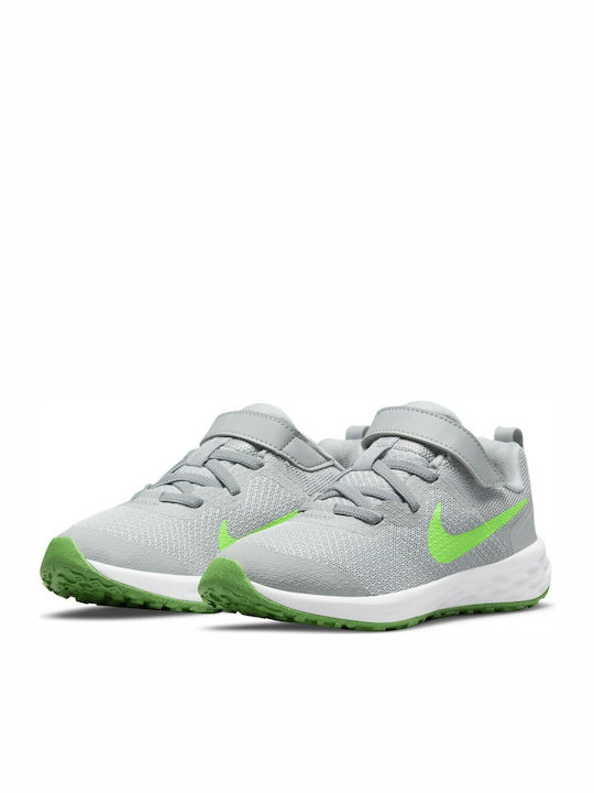 Revolution 6 Kids Sports Shoes Running with Hoop & Loop Closure Lt Smoke Gray Green Strike Dk Smoke Gray