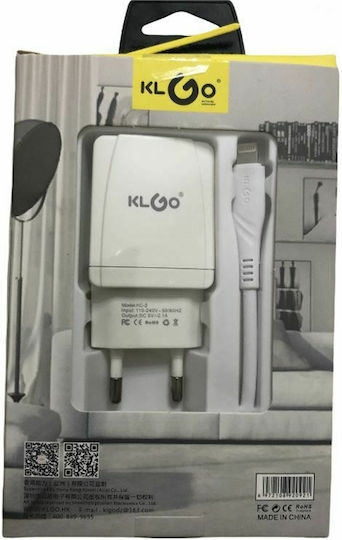 KLGO Charger with USB-A Port and Cable Lightning Whites (KC-2)