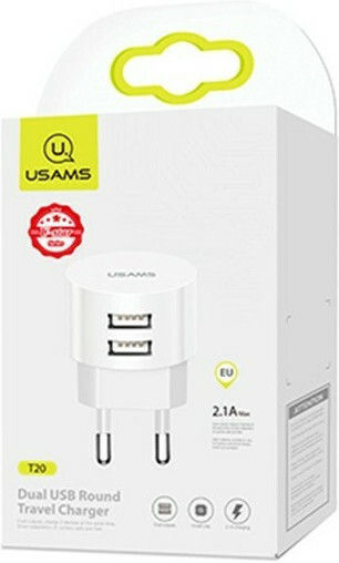 Usams Ladegerät mit 2 USB-A Anschlüsse und Kabel USB-C Weißs (T20)
