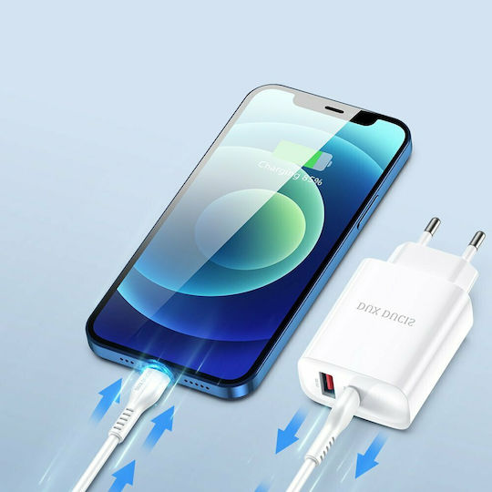 Dux Ducis Зарядно без кабел с USB-A порт и USB-C порт 20W Бял (C70)