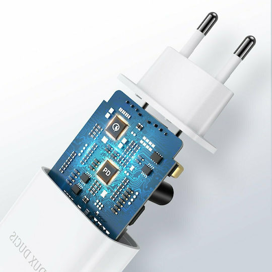 Dux Ducis Зарядно без кабел с USB-A порт и USB-C порт 20W Бял (C70)