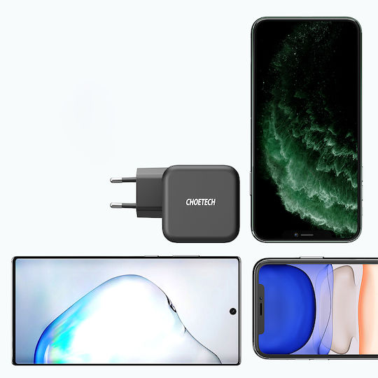 Choetech GaN Wireless Charger with USB-C Port 60W Power Delivery Black