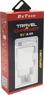 De Tech micro USB Cable & 2x USB Wall Adapter Λευκό (DE-09M)