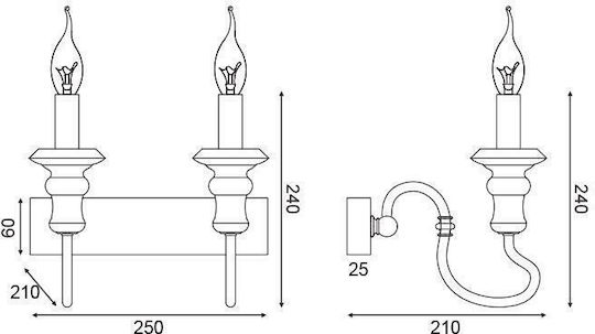 Aca Toulouse Vintage Lamp Wall with Socket E14 Beige 25x24x21cm