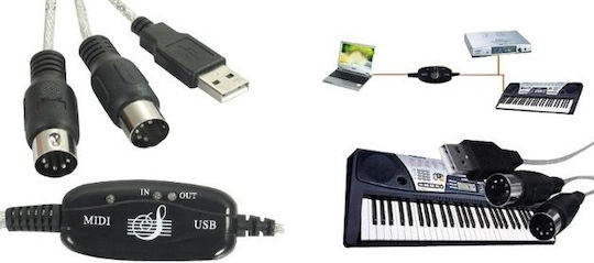 Midi Interface Usb to MIDI Keyboard Interface Μαύρο