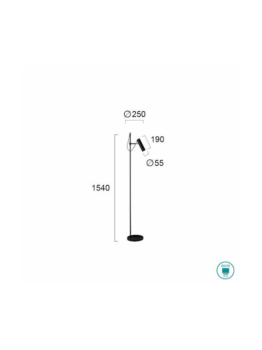 Viokef Zina Floor Lamp H154xW25cm. with Socket for Bulb GU10 Black