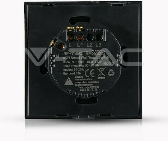 V-TAC Recessed Touch Wall Switch Wi-Fi Lighting One-Way with Frame Black