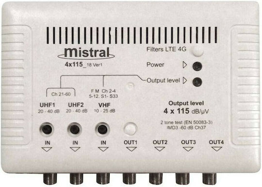 Mistral 4X115-4G Central Amplifier Satellite FM/VHF-UHF-UHF 4 outputs with LTE 5G filter 0244