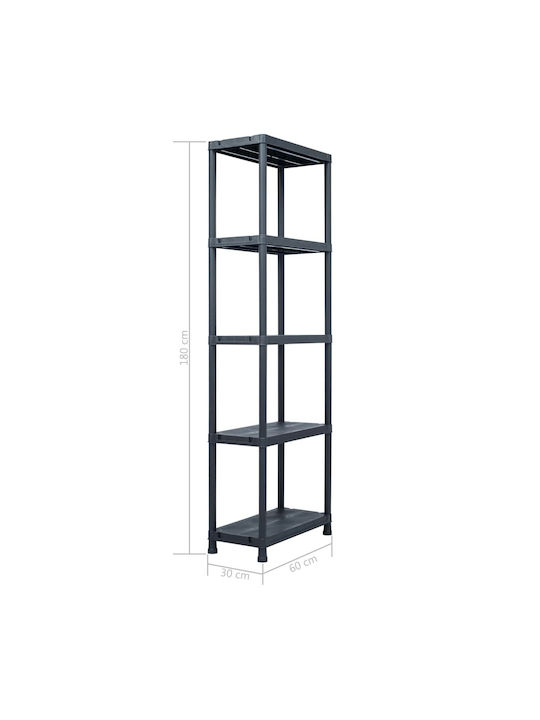 Plastic Outdoor Shelving Unit with 5 Shelves Black 60x30x180cm