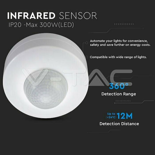 V-TAC VT-8049 Wired Infrared Motion Sensor 360° Detection Scope 12m