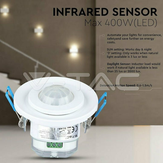 V-TAC VT-8030 Ενσύρματος Αισθητήρας Κίνησης Υπερύθρων 360° Εμβέλειας 8m