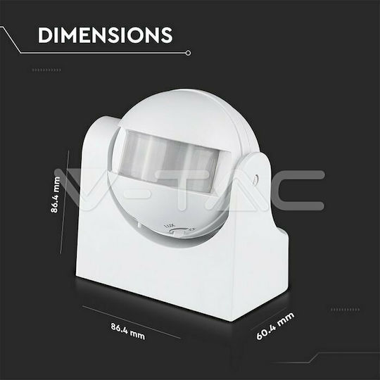 V-TAC VT-8048 С Кабел Инфрачервен Датчик За Движение 180° Обхват 12m