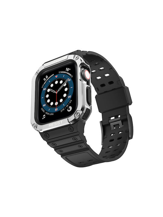 Hurtel Armored Hülle & Armband Silikon Silver/Black (Apple Watch 44/45/46mm/Ultra 49mm)