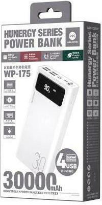 WK Hunergy WP-175 Power Bank 30000mAh με 4 Θύρες USB-A Λευκό