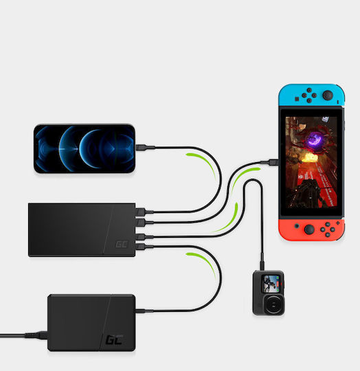 Green Cell PBGC02S Power Bank 10000mAh 18W με 2 Θύρες USB-A και Θύρα USB-C Power Delivery / Quick Charge 3.0 Μαύρο