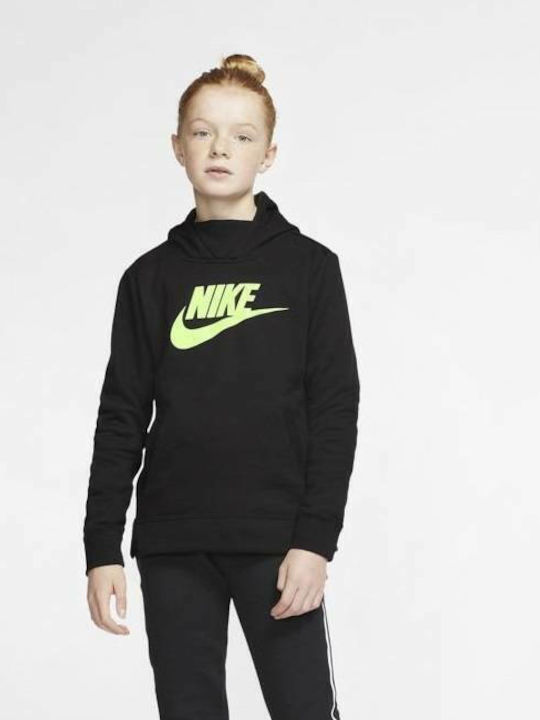 Fleece Kids Sweatshirt with Hood and Pockets Black Sportswear Club