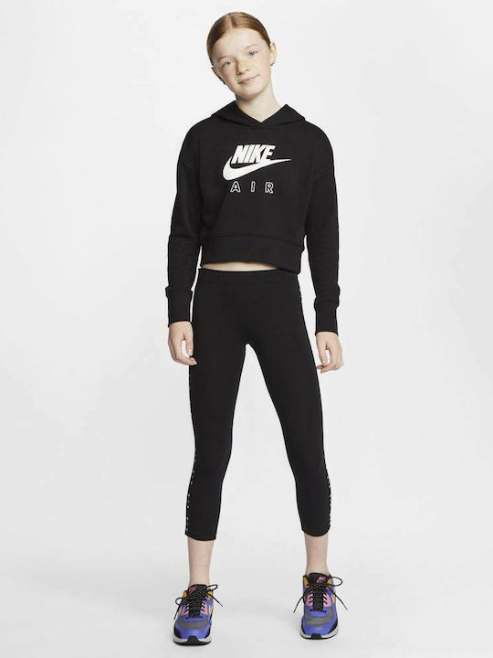 Fleece Παιδικό Φούτερ Cropped με Κουκούλα Μαύρο Sportswear