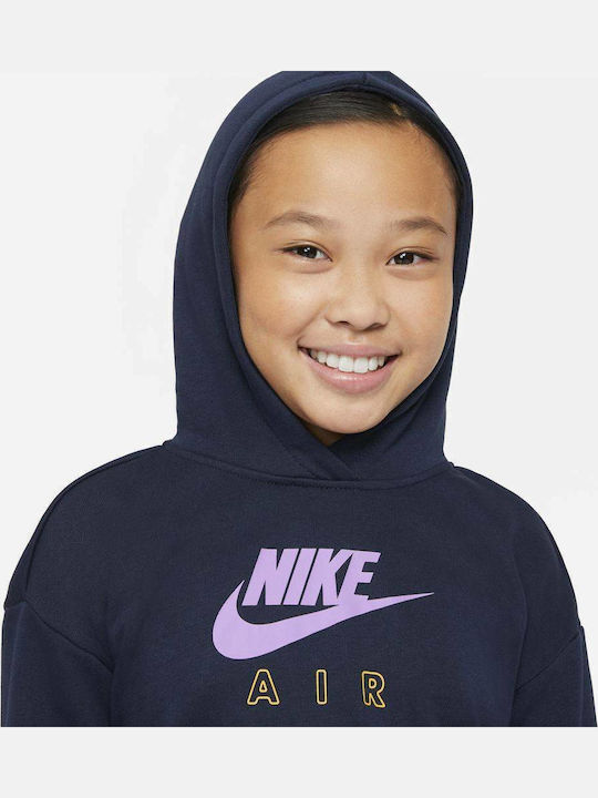 Fleece Παιδικό Φούτερ Cropped με Κουκούλα Navy Μπλε Sportswear