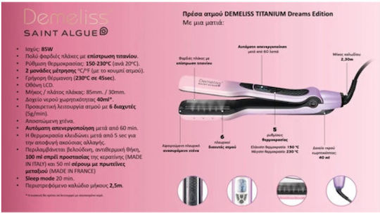 Demeliss Titanium Set 3964 Hair Straightener with Steam and Ceramic Plates 85W