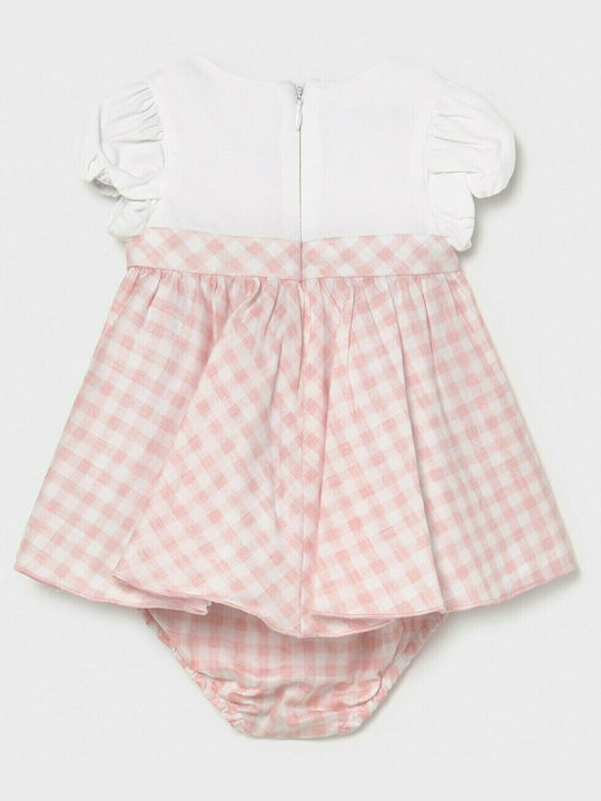 Mayoral Kids Dress Set with Accessories Checked Short Sleeve Pink