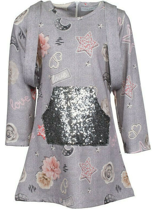 Children's Dress Long Sleeve Set with Accessories Gray