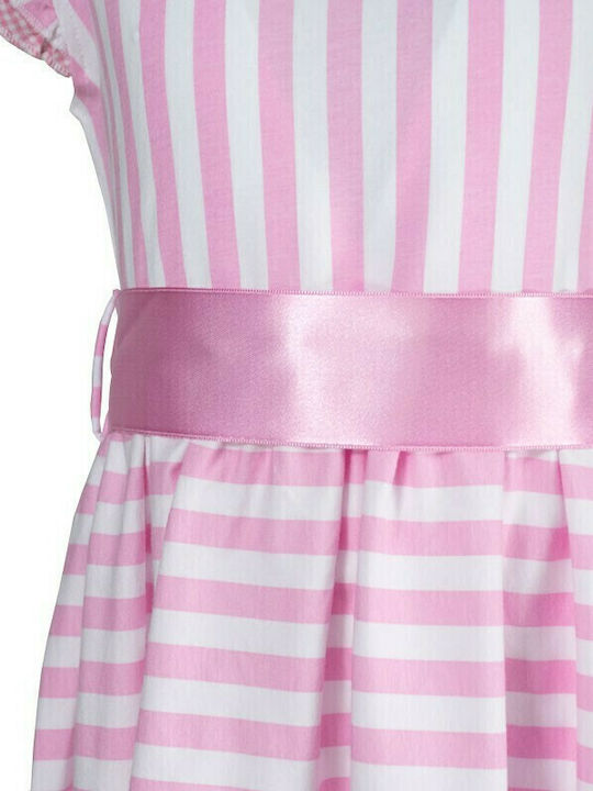 Rochie Fete Fără Mâneci Satin Cu Dungi Roz