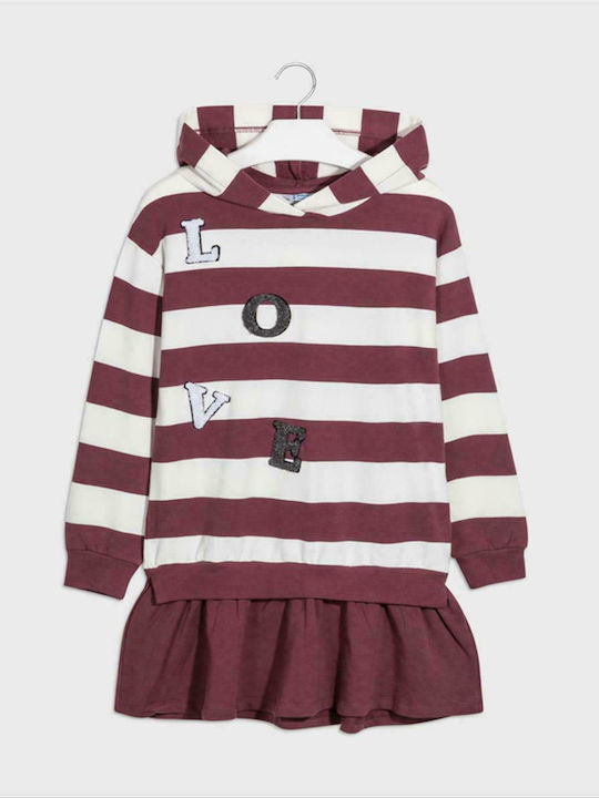 Mayoral Sweatshirt Kids Dress Striped Long Sleeve Burgundy