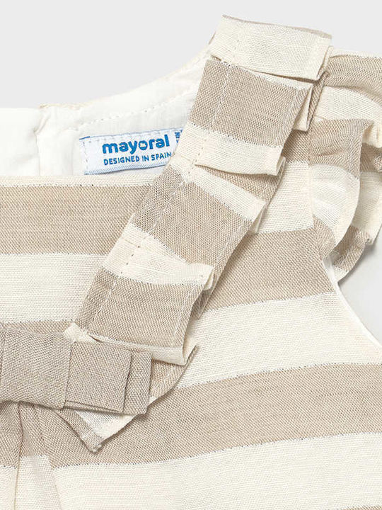 Mayoral Mädchen Kleid Gestreift Ärmellos Beige