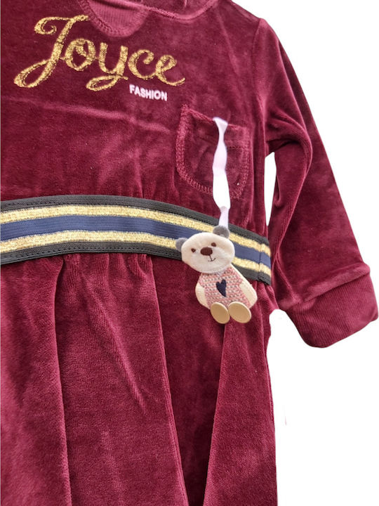 Kinderkleid Langärmelig Samt Burgundisch