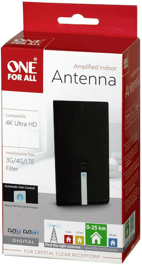 One For All SV 9425 Εσωτερική Κεραία Τηλεόρασης (απαιτεί τροφοδοσία) σε Μαύρο Χρώμα Σύνδεση με Ομοαξονικό (Coaxial) Καλώδιο