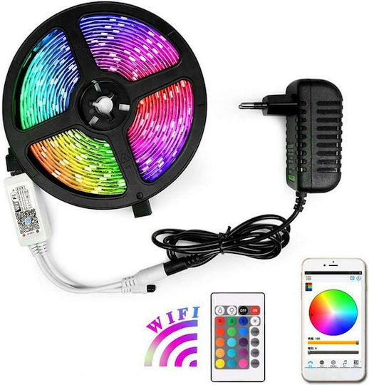 Andowl Smart Ταινία LED 12V RGB Φως 5m Τύπου SMD5050 με Τροφοδοτικό & Τηλεχειριστήριο