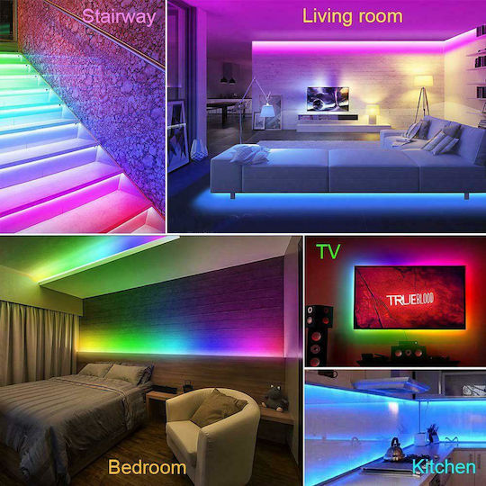 Andowl Smart Ταινία LED 12V RGB Φως 5m Τύπου SMD5050 με Τροφοδοτικό & Τηλεχειριστήριο