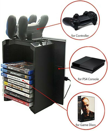 Dobe Tower Stand & Twin Charging Docking Station Charging Station for 2 controllers PS3 / PS4 / XBOX 360 / XBOX One Black