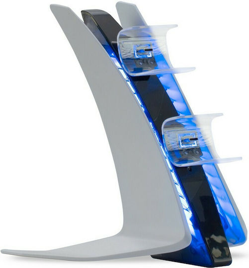 Zeroground CH-1500G Charging Station for 2 controllers PS5 with LED lighting White