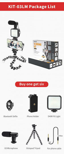 IRiSfot Jumpflash KIT-01LM Selfie Stick Τρίποδο Κινητού Bluetooth με Φωτισμό Μαύρο