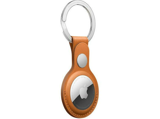 Apple Leather Key Ring Θήκη Μπρελόκ Δερμάτινη για AirTag Golden Brown
