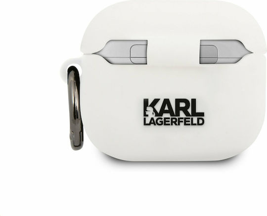 Karl Lagerfeld 21 Rue ST-Guillaume Θήκη Σιλικόνης με Γάντζο σε Λευκό χρώμα για Apple AirPods 3
