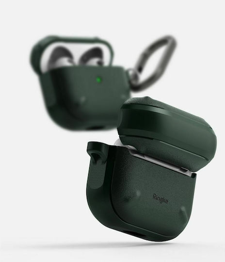 Ringke Onyx Hülle Synthetisch,Polyester/Cotton/Leather mit Haken Dark Green für Apple AirPods 3