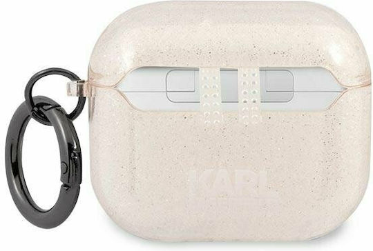 Karl Lagerfeld Karl`s Head Glitter Silicone Case with Keychain Gold for Apple AirPods 3