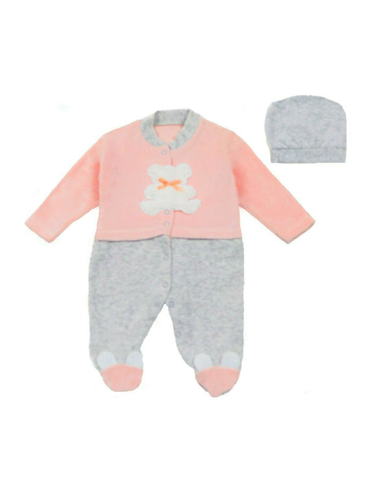 Evita Baby Bodysuit Set Long-Sleeved Velvet with Accessories Pink