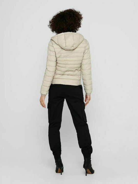 Only Women's Short Puffer Jacket for Winter with Hood Pumice Stone