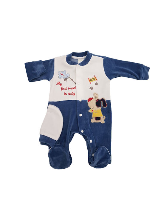 DK Baby Bodysuit Set Long-Sleeved Velvet with Accessories Blue