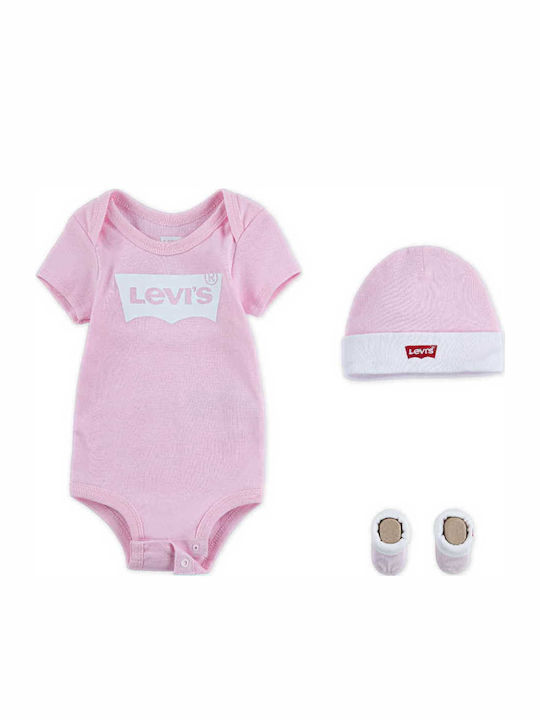 Levi's Set Body pentru Bebeluși Lenjerie Mâneci scurte cu Accesorii Roz