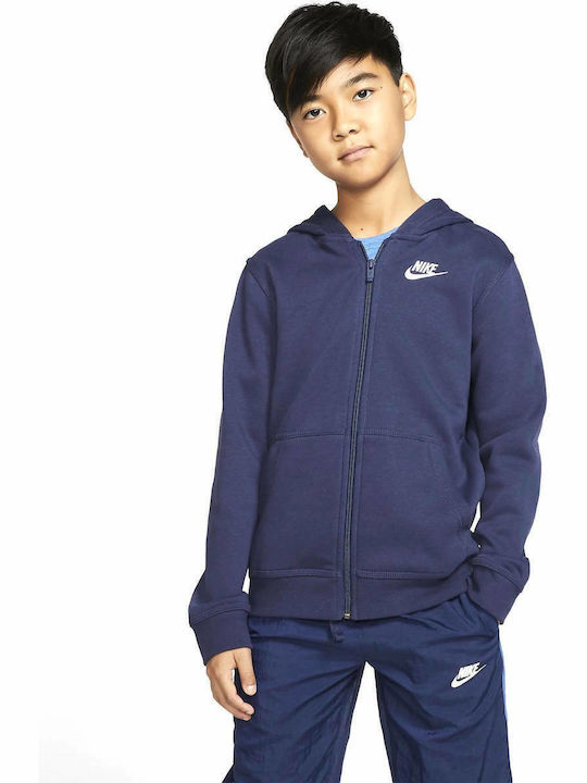 Athletic Kids Sweatshirt Cardigan Cotton with Hood Blue Sportswear