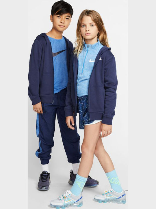 Athletic Kids Sweatshirt Cardigan Cotton with Hood Blue Sportswear